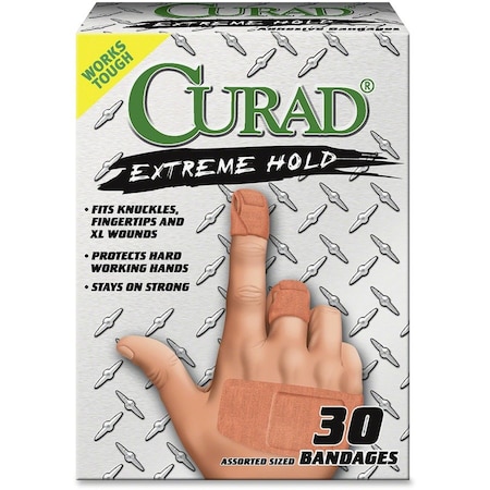 Curad Extreme Hold Bandages, Assorted Sizes, 30/BX, Tan, PK30 MIICUR14924RB